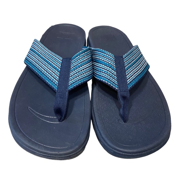 FitFlop Surfa Womens Sandals 11 Blue Open Toe Slip On Flat Thong Flip Flop NEW - Picture 2 of 11